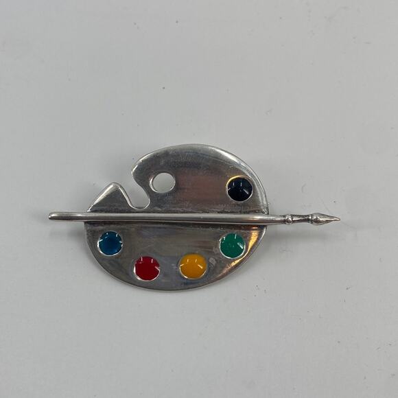 Vintage sterling silver art paint palette brooch - Picture 1 of 4